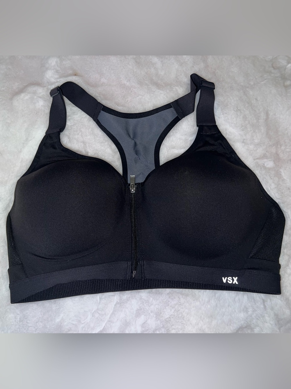 VSX Black Front-Zip Racerback Sports Bra
